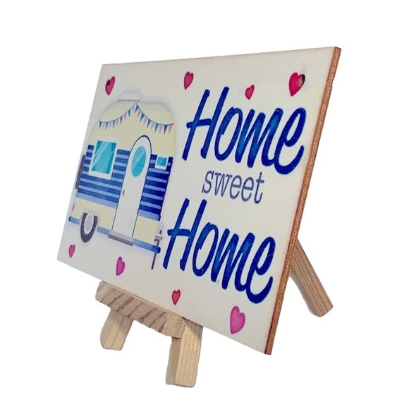 Wooden Camper Sign Home Sweet Home Plaque Retro Vintage Camper White Blue - Picture 9 of 12